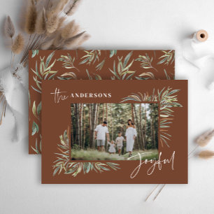 Brown elegant botanical photo simple Christmas Holiday Card