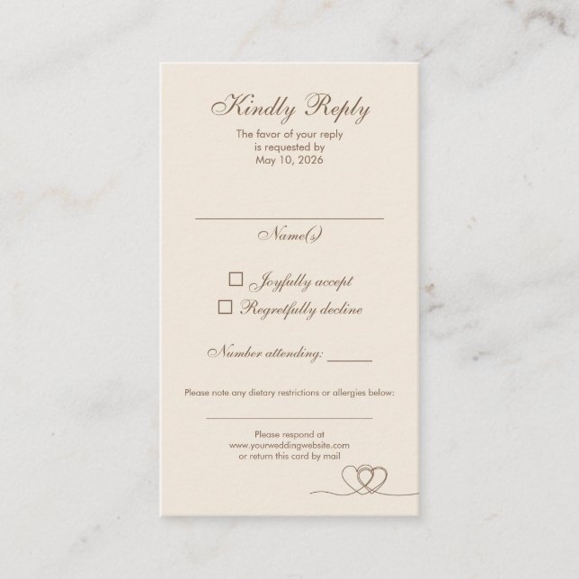 Brown Elegant Calligraphy Wedding RSVP Card (Front)