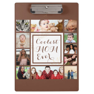 Brown Elegant Coolest Mum Ever Photo Collage Clipboard
