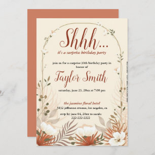 Brown elegant Floral Surprise Party Invite