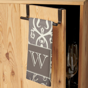 Brown Elegant Flourish Monogram Towel