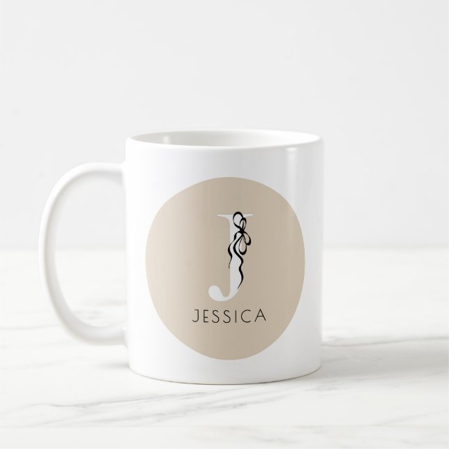 Brown Elegant Initial Girly Feminine Chic Monogram Coffee Mug (Left)