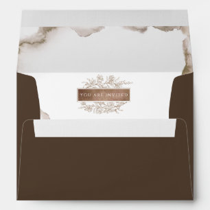Brown, Elegant Monogram, Earthy Watercolor Wedding Envelope