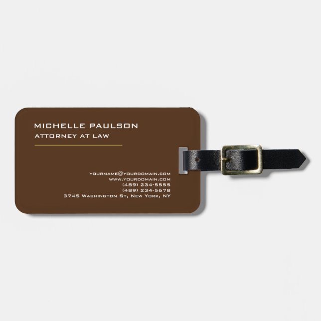 Brown Elegant Plain Professional Modern Luggage Tag (Front Horizontal)