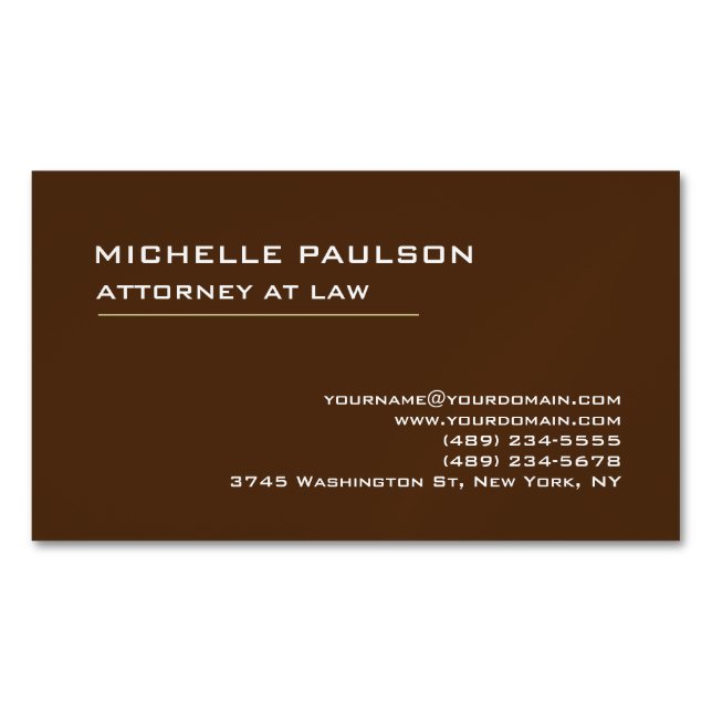 Brown Elegant Plain Professional Modern Magnetic Business Card (Front)