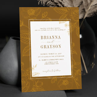 Brown Elegant Rustic Floral Monogram Wedding Invitation