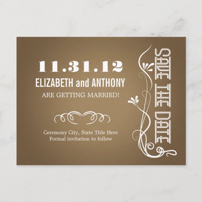 brown elegant save the date postcards (Front)