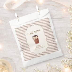 Brown Elegant Stripe Café Bébé Coffee Baby shower Favour Bag