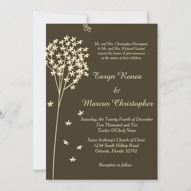 Brown Elegant Tree 5x7 Wedding Invitation (Front)