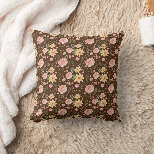 Brown Elegant Vintage Wildflower Pattern  Cushion (Blanket)