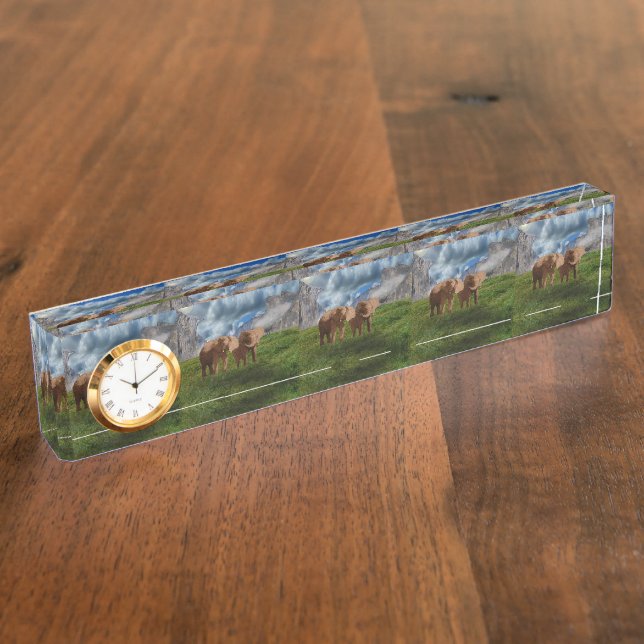 Brown Elephant Duo Oil Paint, Desk Clock Nameplate (Side)