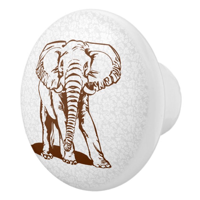 Brown Elephant Line Drawing Ceramic Knob (Right)