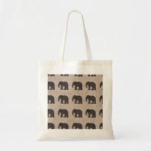 Brown Elephant Pattern Canvas Tote Bag