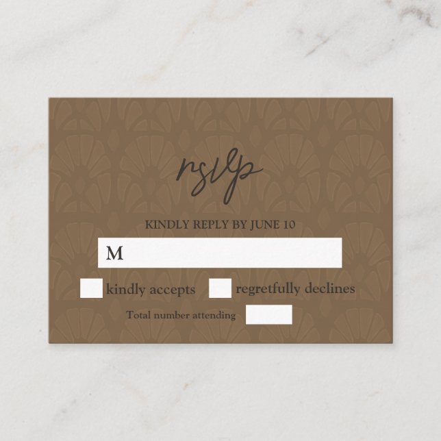 Brown Embossed Leather Texture Wedding RSVP Enclosure Card (Front)