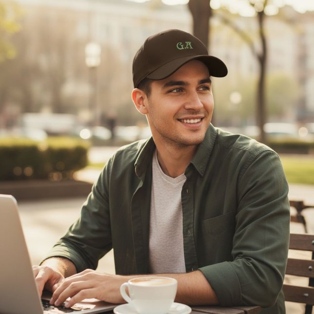 Brown Embroidered Cap with Personalized Initials  (Creator Uploaded)