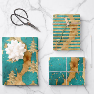 Brown Emerald Gold Christmas Tree Sparkle     Wrapping Paper Sheet