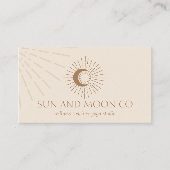 Brown Energy Healing Sun Light Moon Spiritual Business Card (Front)