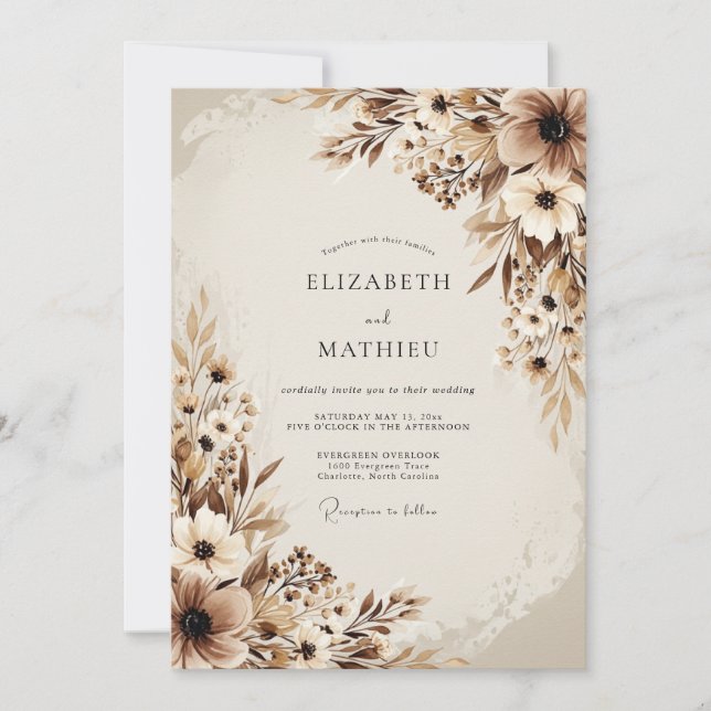 Brown Ethereal Botanical Wedding Invitation (Front)