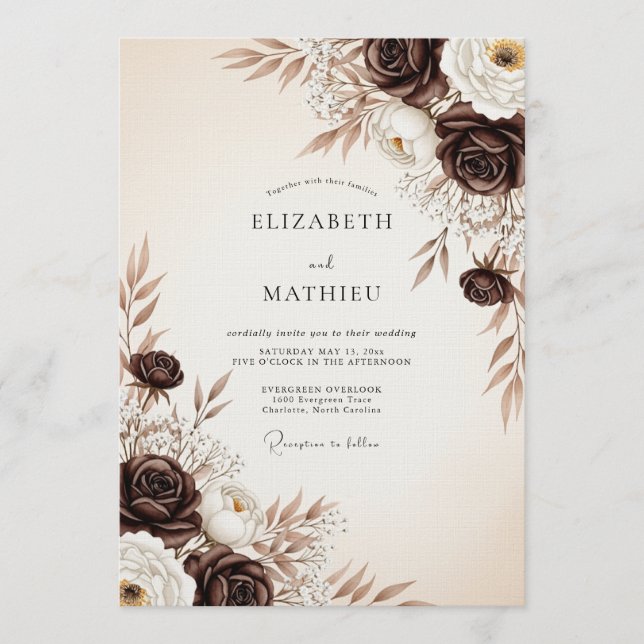 Brown Ethereal Flourish Wedding Invitation (Front)