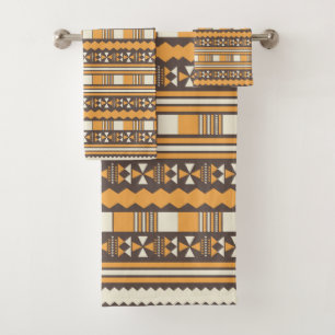 brown ethnic aztec bath towel set