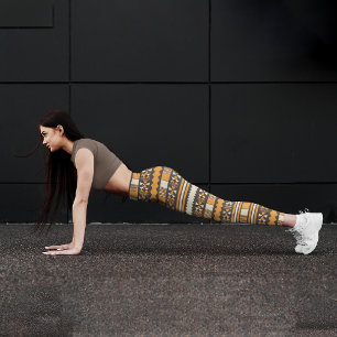 Brown Ethnic Aztec Capri Leggings