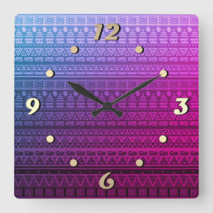Brown ethnic ornament square wall clock