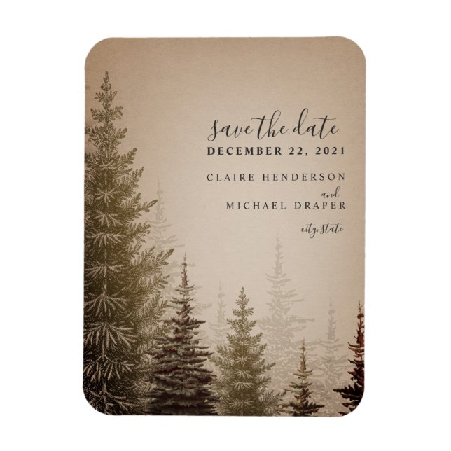 Brown Evergreen Tree Wedding Save The Date Magnet (Vertical)