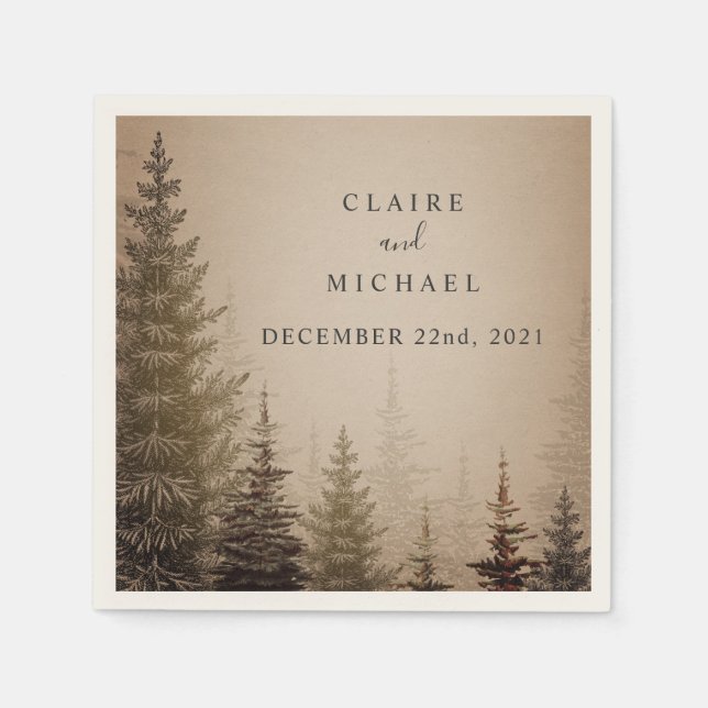 Brown Evergreen Trees Wedding Napkin (Front)