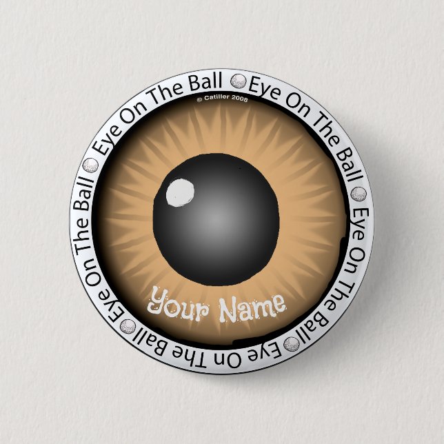 Brown Eye On Ball Golfer 6 Cm Round Badge (Front)