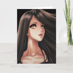 Brown Eyed Brunette Anime Girl   I Miss You Card