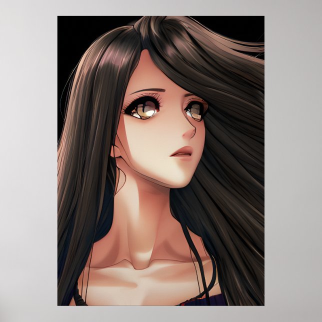 Brown Eyed Brunette Anime Girl   Poster (Front)
