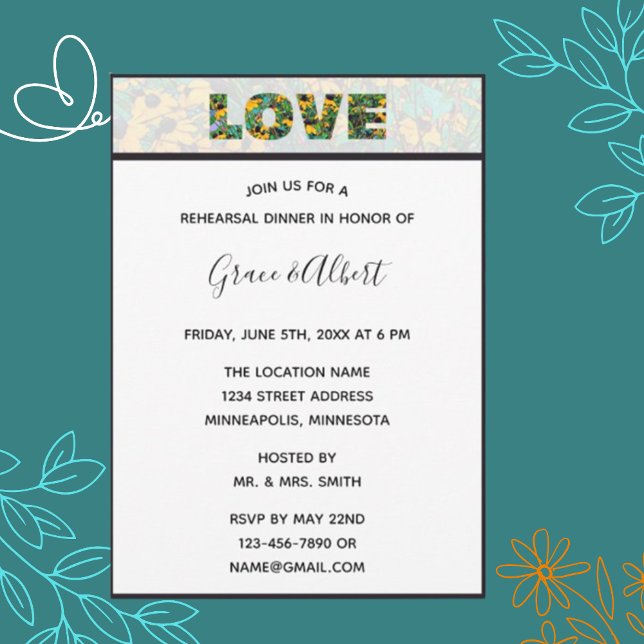 Brown-eyed Susan's LOVE Rehearsal Dinner Invitatio Invitation (Creator Uploaded)