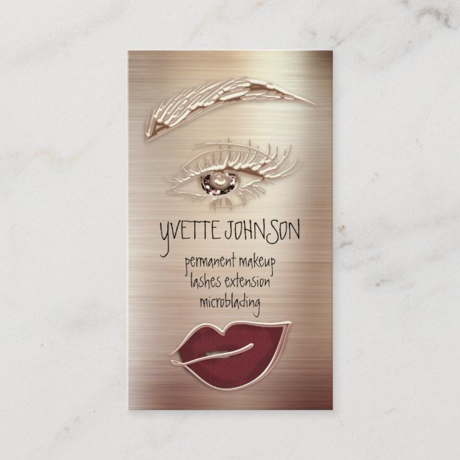 Brown Eyelash Brow Makeup Logo QRCode Lips Rose Re Business Card (Front)