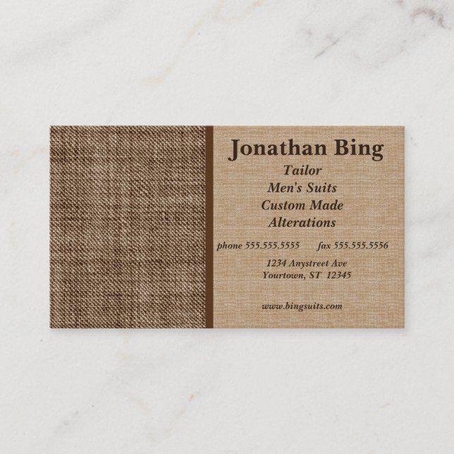 Brown Fabric Texture Tailor Business Card (Front)