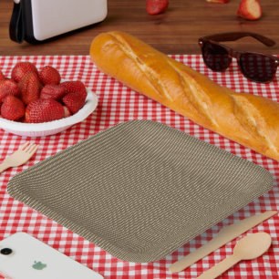 Brown fabric with a repeating vertical pattern of paper plate