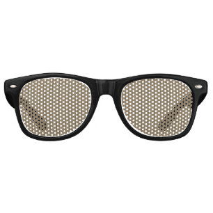Brown fabric with a repeating vertical pattern of retro sunglasses