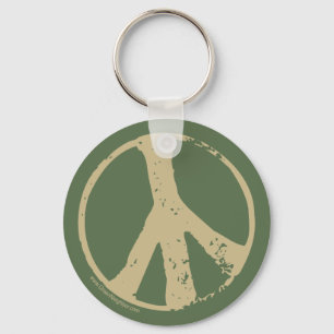 Brown Faded, Grunge Style Peace Sign Key Ring