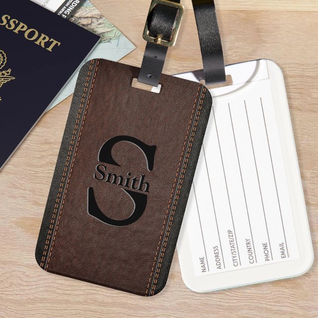 Brown Fake Leather With Sewing Stitches Effects Luggage Tag (Creator Uploaded)
