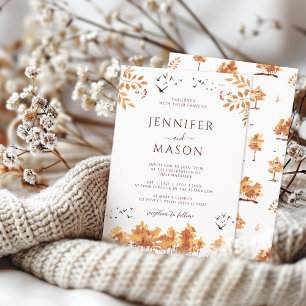 Brown Fall Autumn Landscape Tree Leaves Wedding Invitation