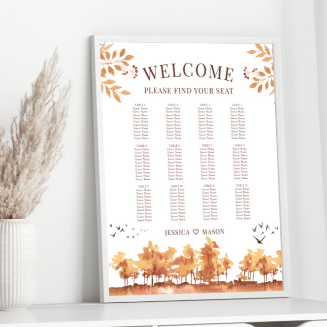 Brown Fall Autumn Landscape Wedding Seating Chart (Creator Uploaded)
