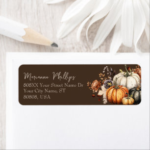 Brown Fall Flowers and Pumpkins Watercolor Autumn Return Address Label