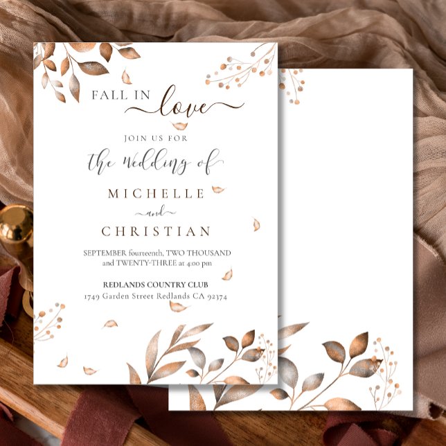 Brown Fall In Love Autumn Foliage Wedding  Invitation (Creator Uploaded)