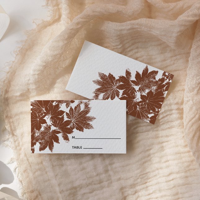 Brown Fall Leaf Stamp Wedding Place Card (Fall in Love with these woodsy place cards)