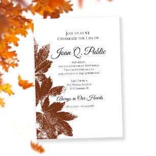 Brown Fall Leaves Celebration of Life Memorial Invitation