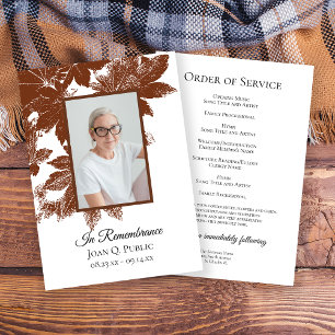 Brown Fall Leaves Edge Funeral Memorial Service Program