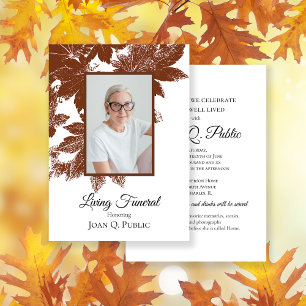 Brown Fall Leaves Living Funeral Party Invitation