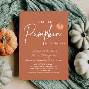Brown Fall Little Pumpkin Baby Shower Invitation