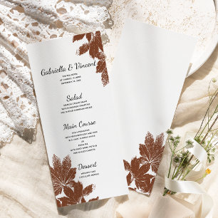 Brown Fall Maple Leaf Stamp Wedding Menu