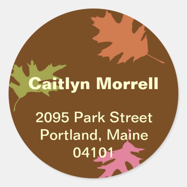 Brown falling leaves autumn modern address label (Front)