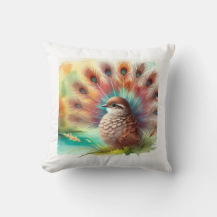 Brown Fan Bird 180724AREF108 - Watercolor Cushion